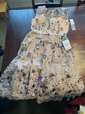 Alex Evenings Floral Lace Overlay Party Dress